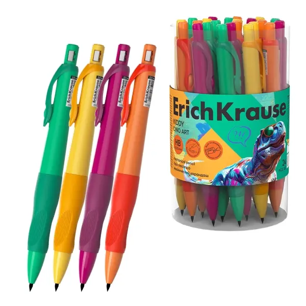 ErichKrause Kiddy Dino Portaminas 2.0mm HB Con Agarre de Goma y Motivo de Dinosaurios