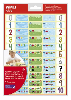Apli Gomets Temáticos de Números - 660 Gomets en 12 Hojas - Adhesivo Removible