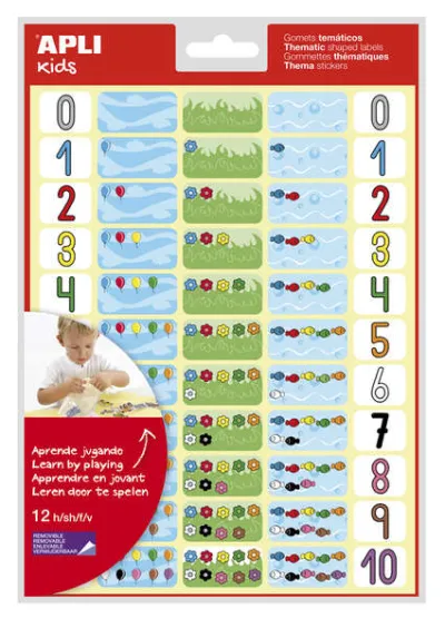 Apli Gomets Temáticos de Números - 660 Gomets en 12 Hojas - Adhesivo Removible