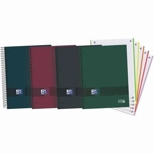 Oxford Europeanbook 5 Oxford & You Pack De 5 Cuadernos Espiral Formato A4+ Cuadriculado 5X5 - 120 Hojas Microperforadas Con 4 Taladros - Tapa Extradura Acabado Mate - 5 Bandas De Color - Colores Oscuros Surtidos