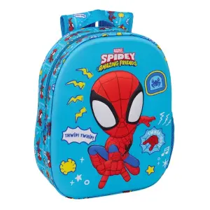 Safta Mochila 3D Spidey con Portabotellas, Hombreras Acolchadas, Asa Superior, 27x33x10cm, Azul