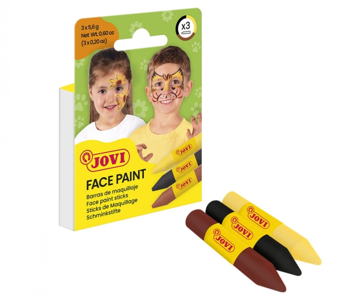 Jovi Face Paint Animal Pack De 3 Barras De Maquillaje - Para Todo Tipo De Pieles - Se Limpia Facilmente - Colores Amarillo, Marron Y Negro