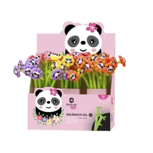 Bismark Panda Bolígrafo Tacto Soft con Flores - Punta Fina Tinta Gel Negra - 6 Diseños