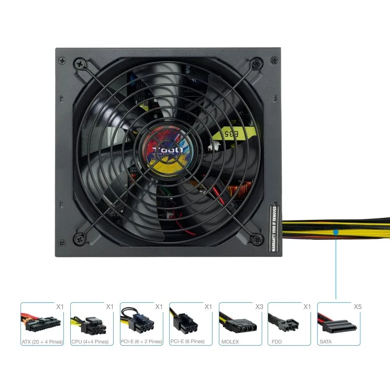 TOOQ Fuente De Alimentación 650W TQAPOLO-650SP ATX PFC Activo 5 SATA 3 MOLEX Negra