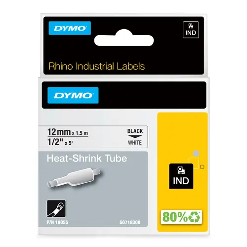 Dymo Tubo Termorretractil Cinta ID1-12 Negro Sobre Blanco 12mm x 1.5m Rotuladora Rhino
