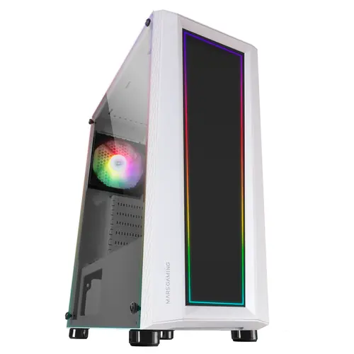 Caja Atx Semitorre Gaming Mars Gaming Mc-Art White Lateral Y Frontal Personalizable Con Iluminacion Rgb Sin Fuente De Alimentacion
