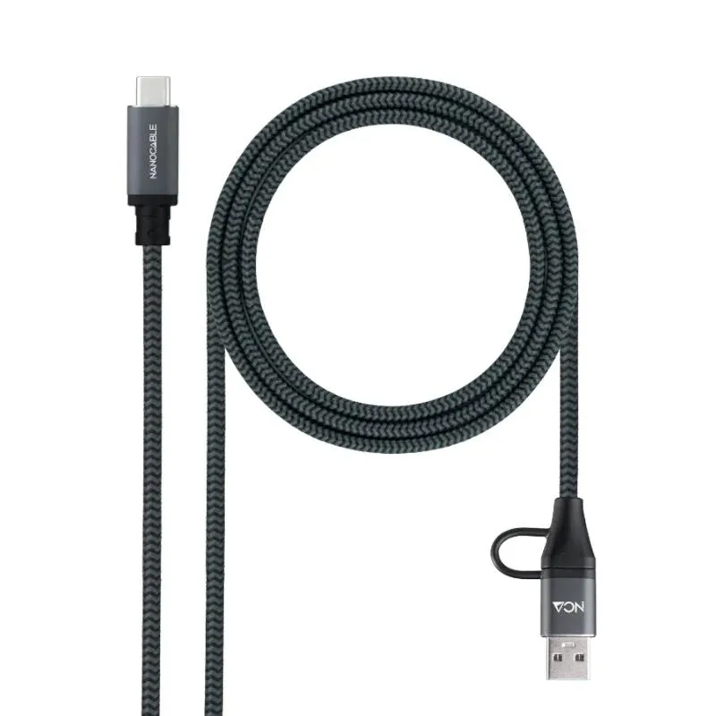 Nanocable Cable USB 3.2 Gen2x2 5A/100W USB-C + USB-A/M a USB-C/M 2m Gris