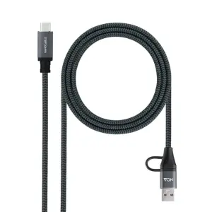 Nanocable Cable USB 3.2 Gen2x2 5A/100W USB-C + USB-A/M a USB-C/M 2m Gris