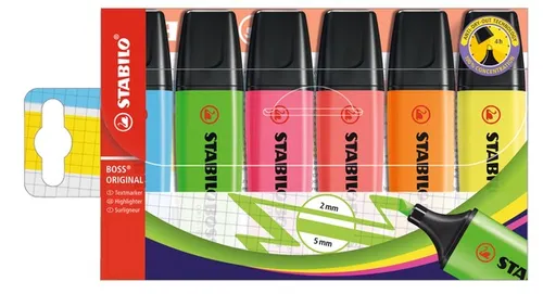 Stabilo Boss 70 Pack de 6 Marcadores Fluorescentes Recargables Tinta a Base de Agua