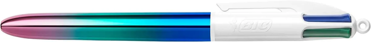 Bic 4 Colours Gradient Boligrafo De Bola Retractil - Punta Media De 1.0Mm - Tinta Con Base De Aceite - Cuerpo Blanco/Degradado Tricolor - 4 Colores