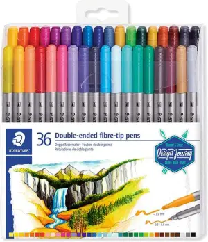 Staedtler 3200 Pack de 36 Rotuladores Doble Punta Colores Surtidos Resistente a la Presión