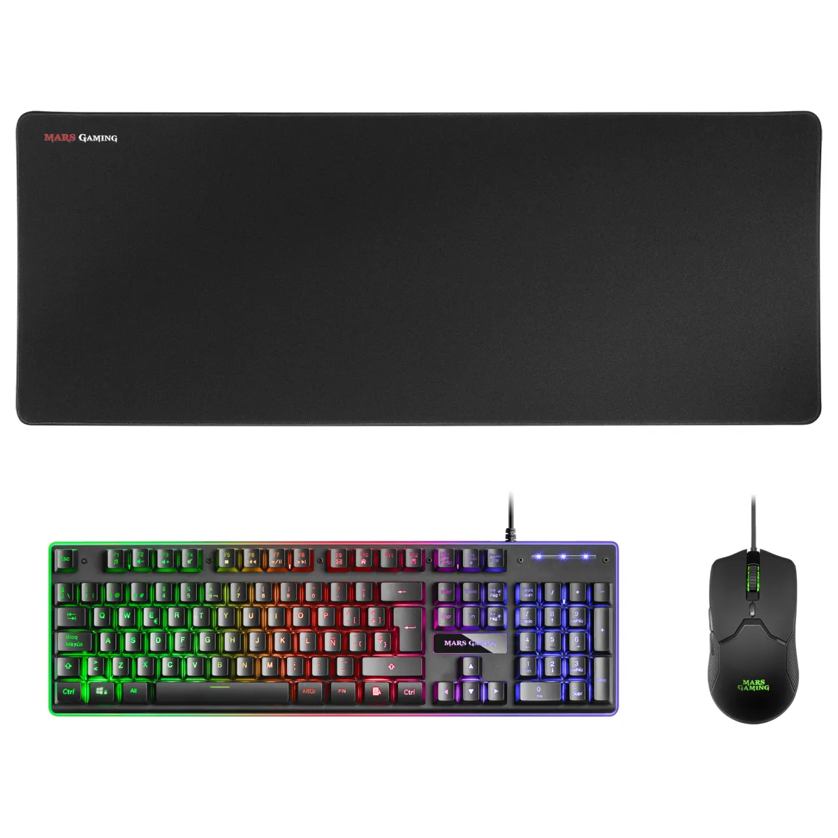 Mars Gaming Mcpx Black: Teclado Híbrido, Mouse Ligero Y Alfombrilla Xxl