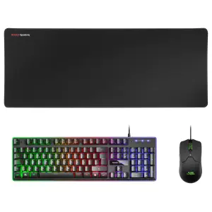 Mars Gaming MCPX Black: Teclado Híbrido, Mouse Ligero y Alfombrilla XXL