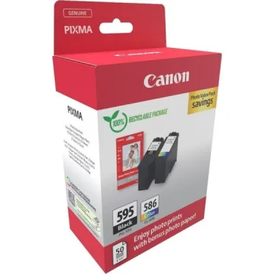 Canon PG-595/CL-586 Multipack de 2 Cartuchos de Tinta Originales y 50 Hojas de Papel Fotográfico