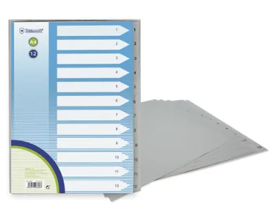 Bismark Indice Numerico Con Pestañas Del 1 Al 12 - Multitaladro - Formato A4 - Fabricados En Polipropileno - Color Gris