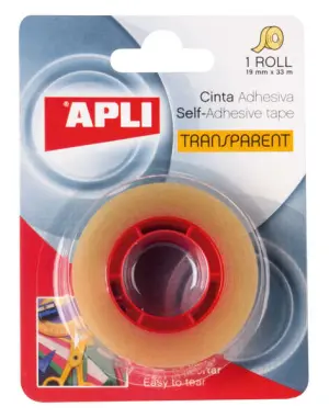 Apli Cinta Adhesiva Transparente 19mm x 33m Resistente al Agua y Humedad
