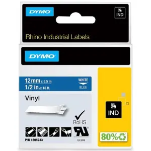 Dymo Cinta De Etiquetas Industrial Adhesiva ID1-12 Blanco Sobre Azul 12mm x 5.5m Vinilo Rotuladora Rhino