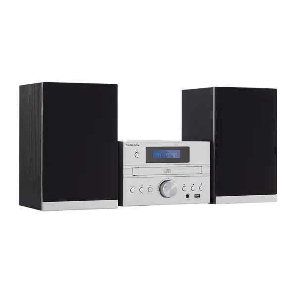 Thomson MIC122BT Micro Cadena Bluetooth con Reproductor de CD y Radio FM, 50W, Bass Boost, Mando a Distancia, Plata