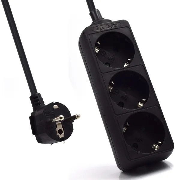Ewent Regleta de Energía 3 Enchufes Schuko 16A Color Negro