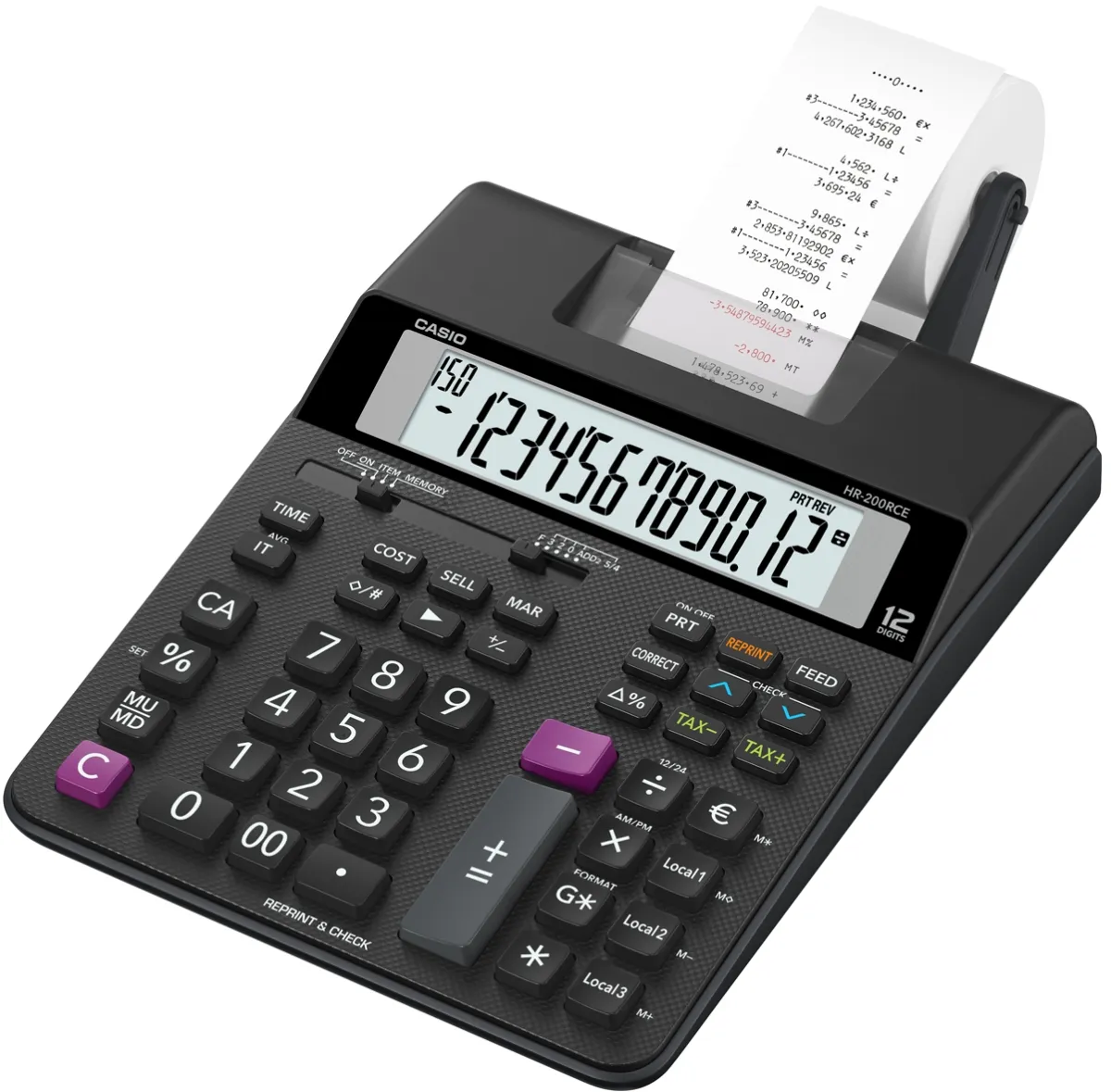 CASIO CALCULADORA DE OFICINA CON IMPRESORA HR-200RCE 12 DÍGITOS NEGRO
