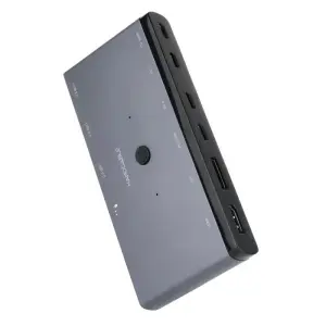 Nanocable Conmutador KVM 1U-2PC HDMI 8K@60Hz, DisplayPort 8K@60Hz, 2xUSB-C, 3xUSB-A, 2xPD 100W, Audio - Gris