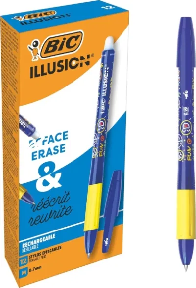Bic Bolígrafo Borrable 0.7mm Punta Media Grip de Goma Recargable Azul