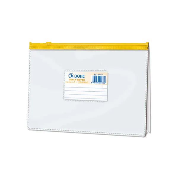 Dohe Bolsa Zipper Apaisada Pvc Transparente 200 Micras - Tamaño A5 - Apertura Superior - Cierre Zip Hermetico