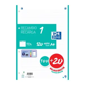 Oxford Recambio Classic 120 Hojas A4 Sueltas 90g 5x5mm 4 Taladros Color Ice Mint