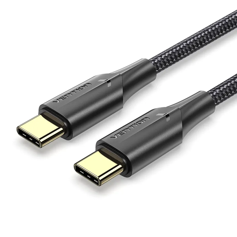 Vention Cable USB-C Macho a USB-C Macho 3A 60W LED - 2m - Algodon Trenzado Negro