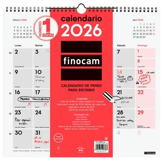 Finocam Calendario De Pared Para Escribir L-340X320Mm Mv Neutro 2026