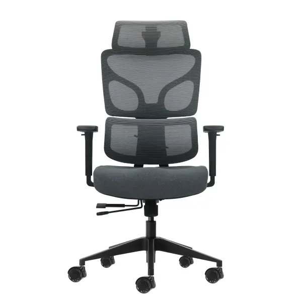 Oqonos Cherg 011 Silla de Oficina Ergonomica con Reposacabezas Ajustable y Malla Elastica - Gris