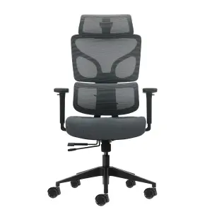 Oqonos Cherg 011 Silla de Oficina Ergonomica con Reposacabezas Ajustable y Malla Elastica - Gris