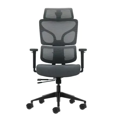 Oqonos Cherg 011 Silla de Oficina Ergonomica con Reposacabezas Ajustable y Malla Elastica - Gris