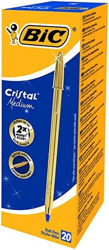 Bic Bolígrafo Cristal Shine Gold Azul Caja 20 Ud