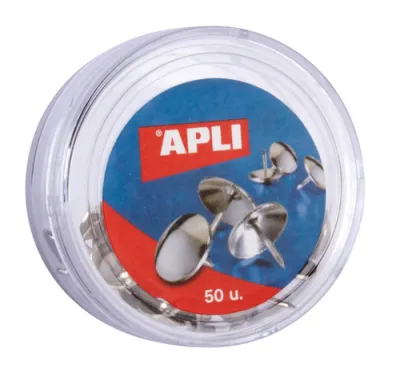 Apli Caja de 50 Chinchetas Niqueladas con Cabeza Redondeada y Punta Afilada - Color Plata