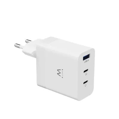 Ewent Cargador USB 3 Puertos 65W - 1 USB A y 2 USB C - Color Blanco