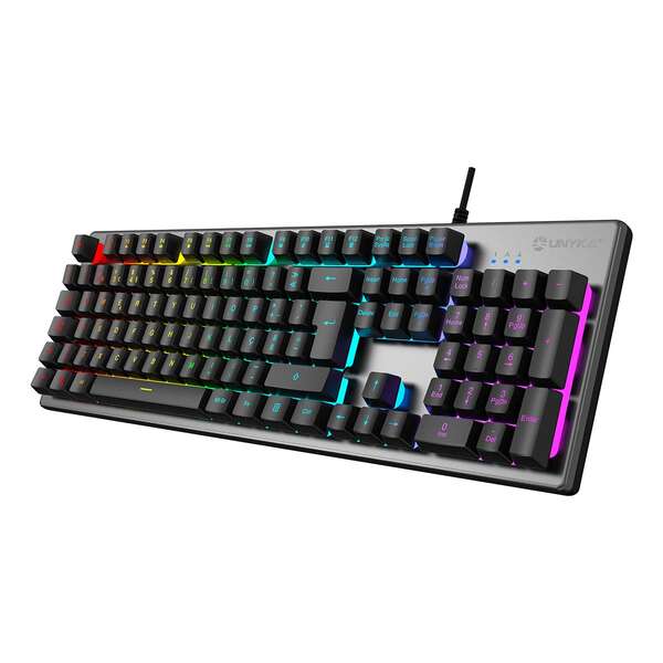 Unykach Nova K244 Teclado Gaming Usb (Portugues) - Iluminacion Rgb Ajustable - 105 Teclas - Cable De 1.60M - Color Gris/Negro