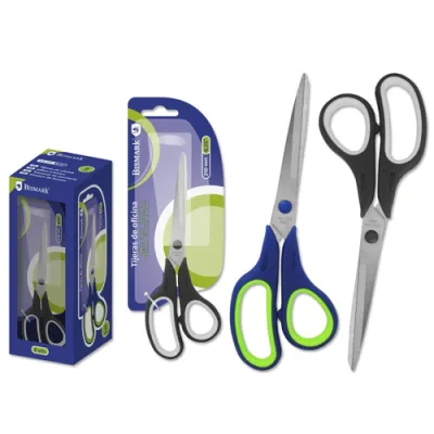 Bismark Tijeras De Oficina Acero Inoxidable 21Cm - Empuñadura Ergonomica - Muy Ligeras Y Resistentes - Colores Surtidos Aleatorios