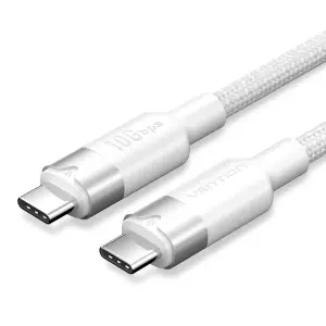 Vention Cable USB-C 3.2 100W 4K 60Hz 0.5m Nylon Trenzado 10Gbps Blanco