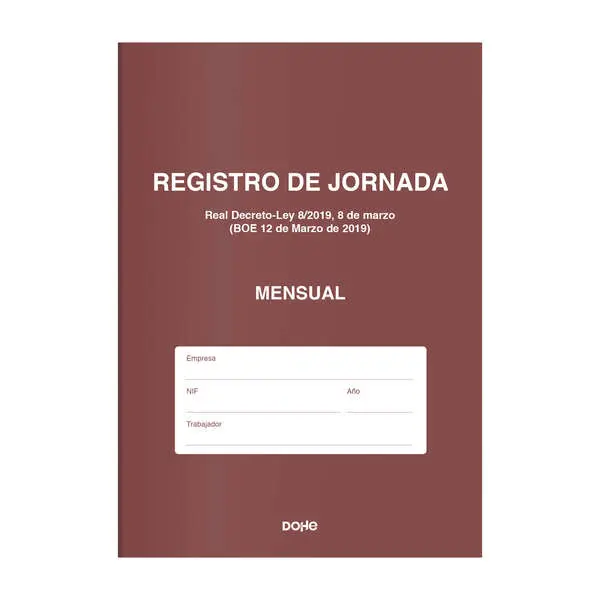 Dohe Libro De Registro De Jornada - 12 Hojas Mensuales - Ideal Para 1 Empleado 1 Año - Papel De 120 Gr